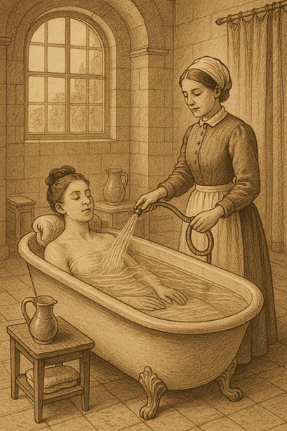 Healing back pain with hydrotherapy in 1800s.