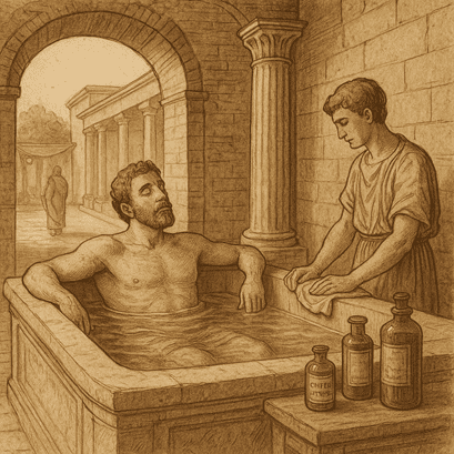 Back pain healing in a Roman public bath