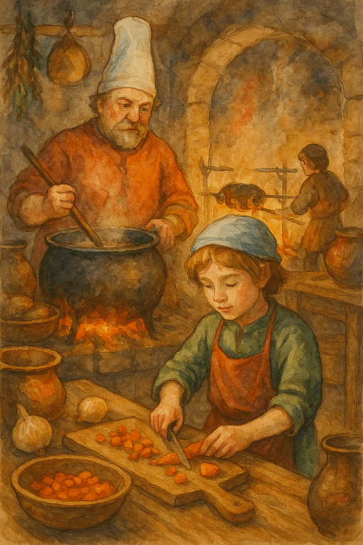 Child Servants and Apprentices in a Medieval Castle: Training under cooks.