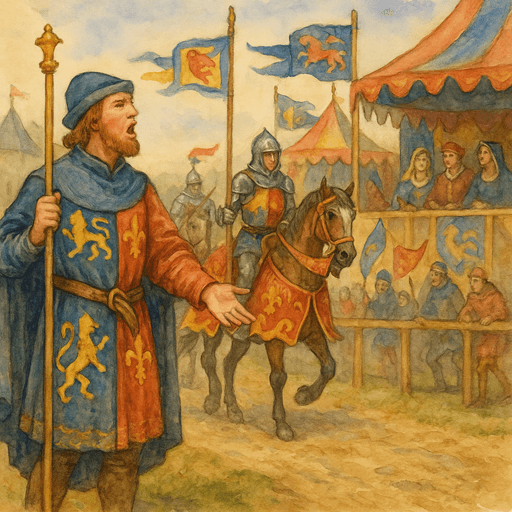 Medieval Messengers and Heralds: A herald in full action at a tournament.