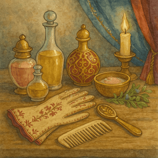 How Medieval Royalty Managed Hygiene, Bedrooms, and Baths - A lady’s table with scented oils, perfumes, and powders