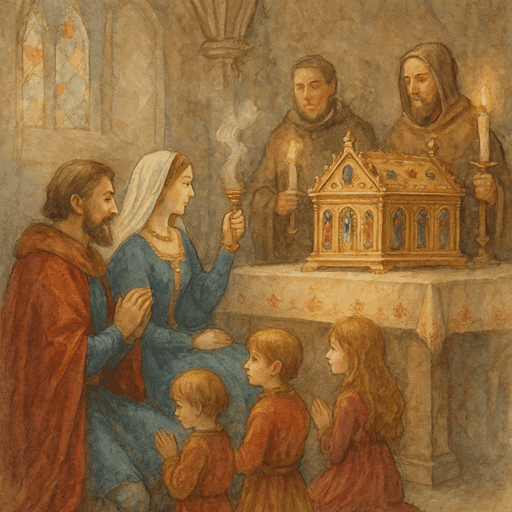 Religious Life in the Castle - Nobles venerating a reliquary