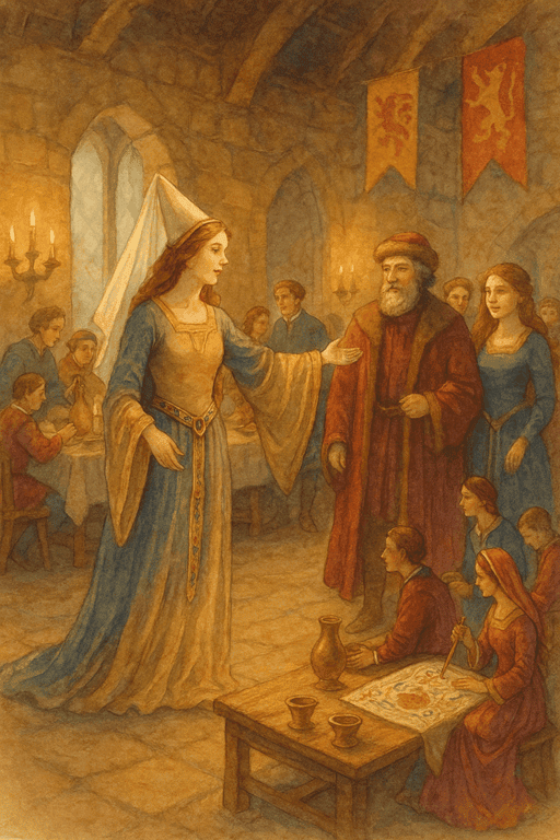 The Lady of the Castle: The lady welcoming guests in the Great Hall during a feast.