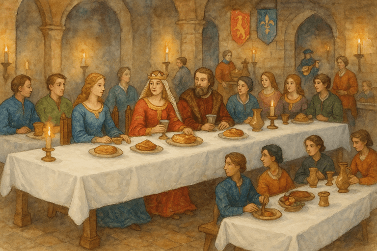 Washerwomen and Launderers in a Medieval Castle: Spotless linens at a feast.